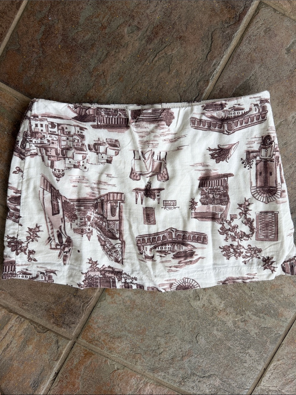 White & Brown Printed Mini Skort